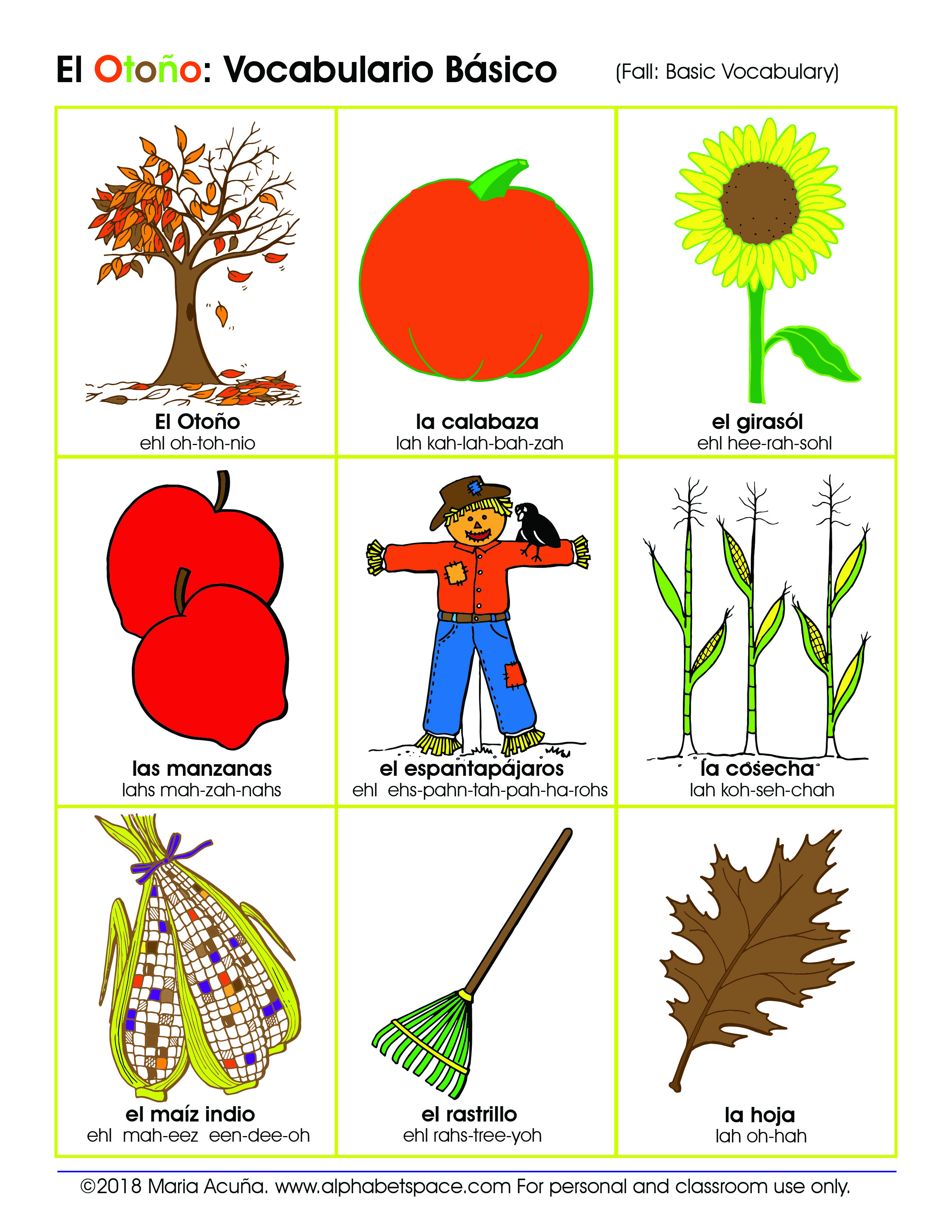 Gráfico Vocabulario de Otoño © 2018 Maria Acuna  Personal Use only..jpg