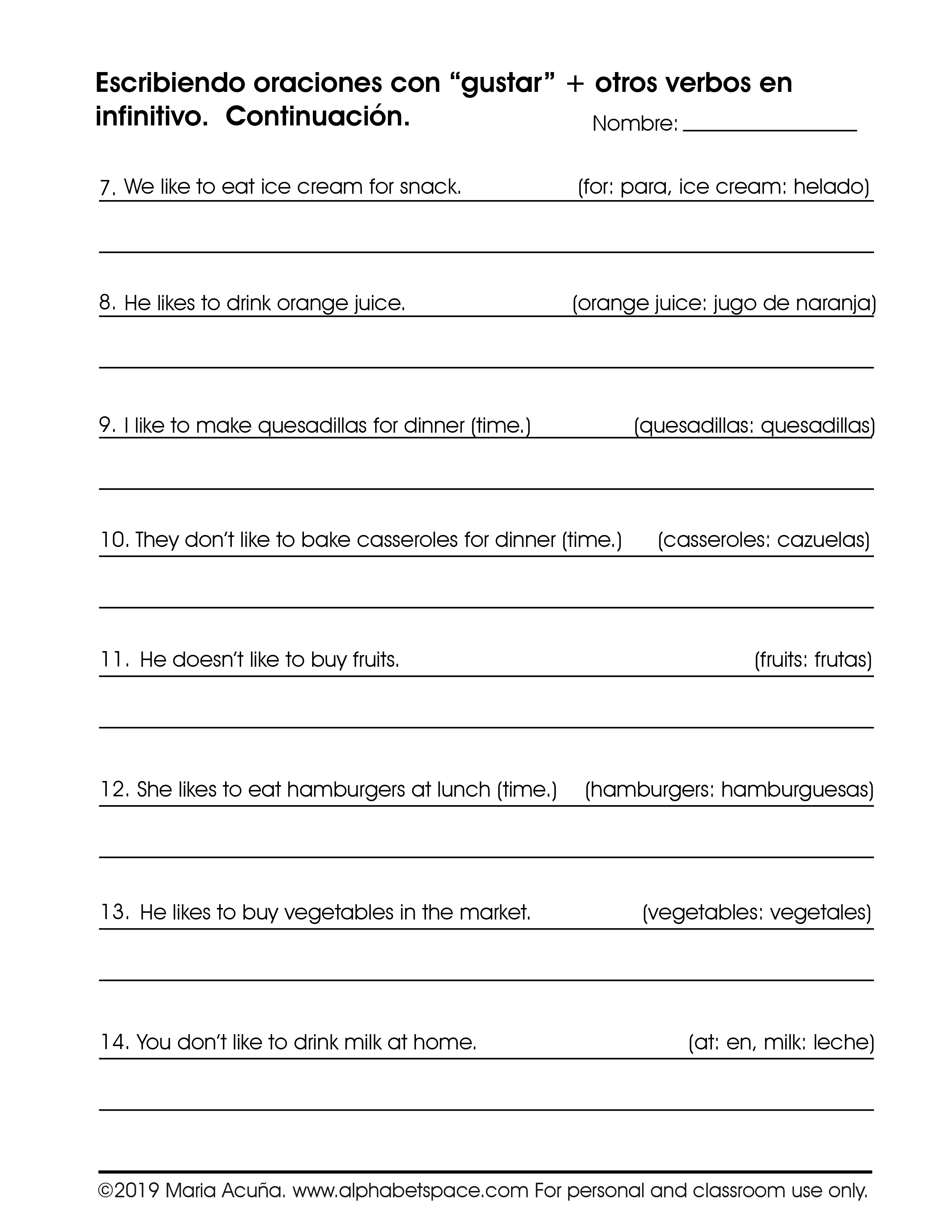 Escribiendo con gustar and another verb 2. ©Maria Acuna 2019.jpg