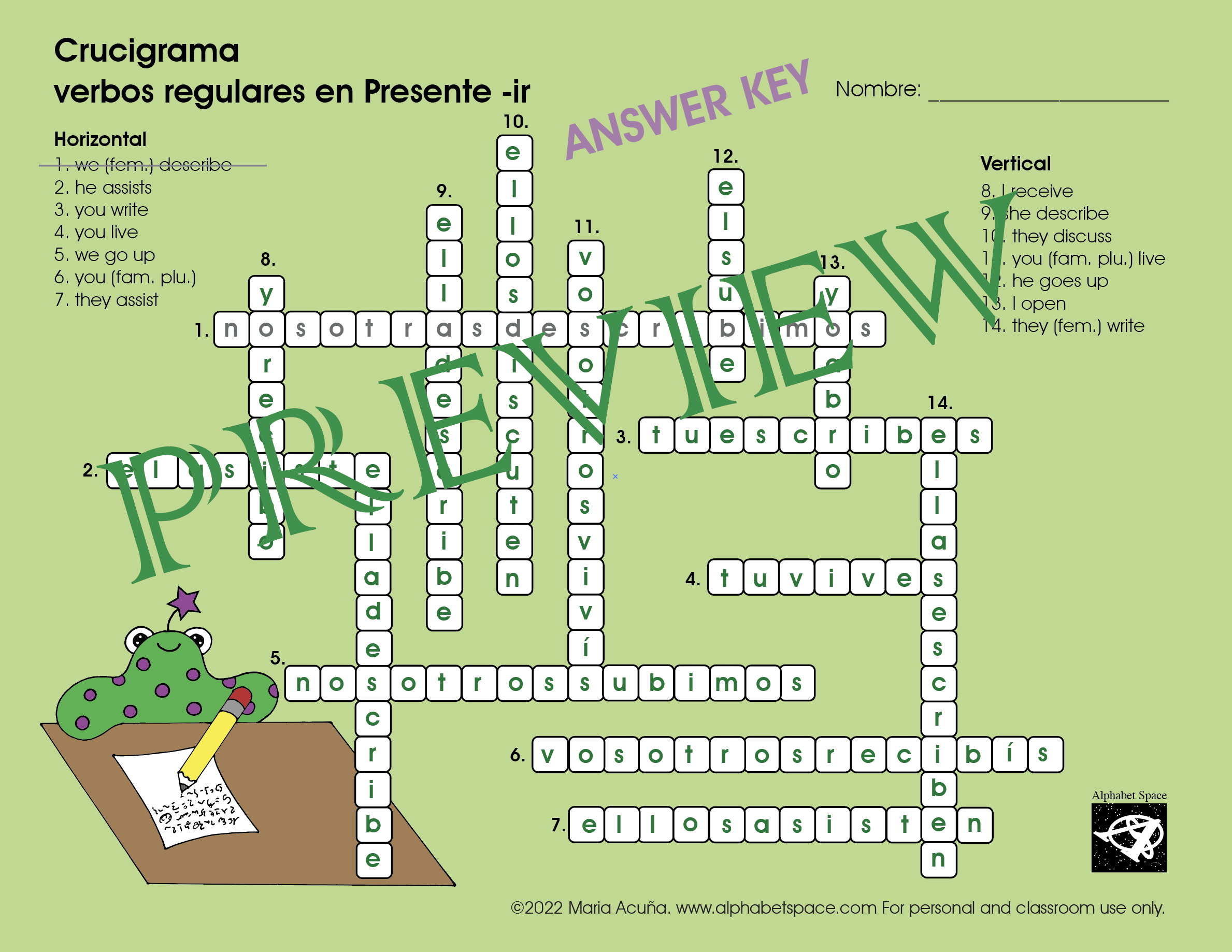 Presente Indicativo. Verbos Regulares -ir. – Spanish Learning Resources